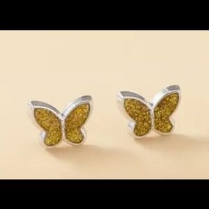 NWOT Gold Enamel Butterfly Design Stud Earrings